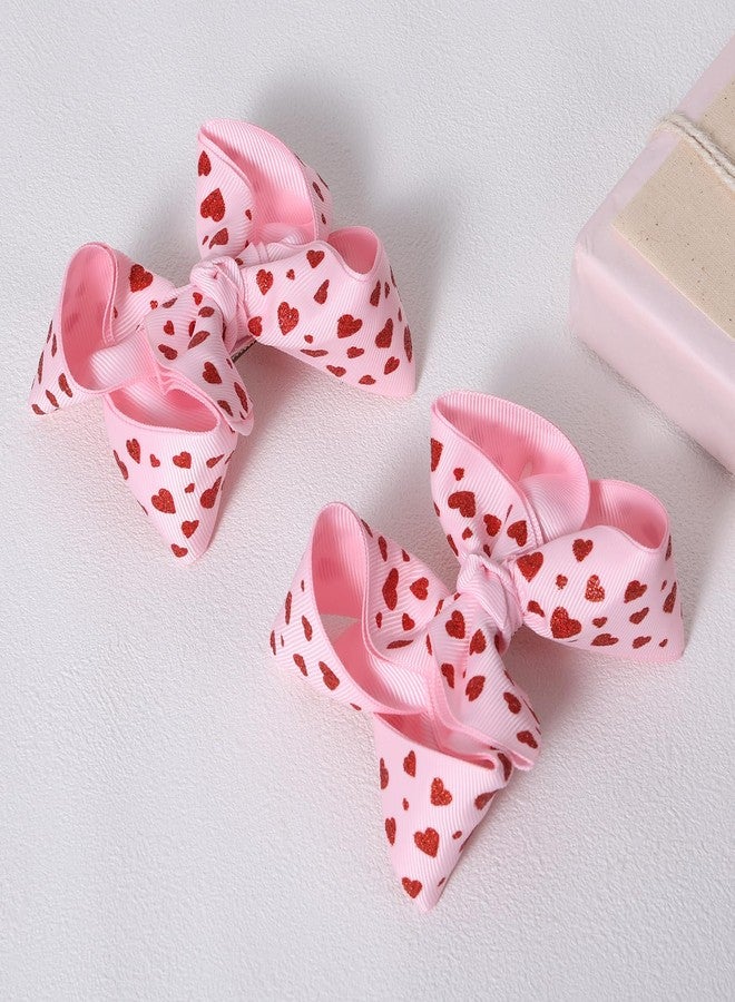 Miroksh Valentines Pink Hair Bows Gift for Girls Women 2Pcs 4.3in Cute Handmade Glittery Red Love Heart Ribbon Alligator Clips, Her Wedding Birthday Party Dress Decoration Accessories - Image 2